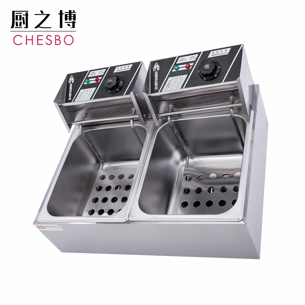 Equipment Dual Tank Generic 5000W 12 Liter 2 Holes 1 Basket Electric Countertop Pasta Cooker Noodles Machine French fries fryer