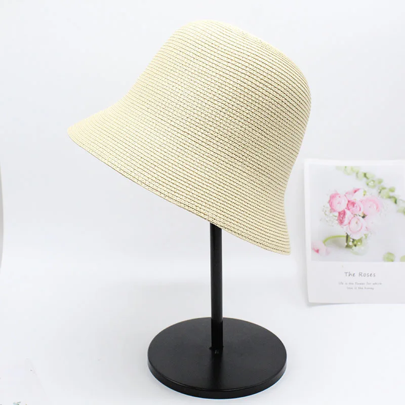 New Style Women High Quality Straw Bucket Hat plain Summer UV Protection Straw Hat