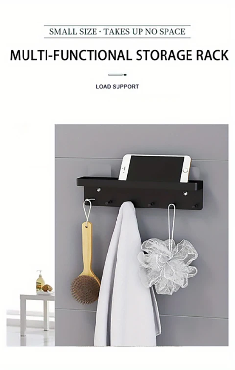 Wall 6 Hooks Key Holder Mail Organizer Wall Mount Key Hooks With Tray Metal White Key Rack For Kitchen Bathroom
