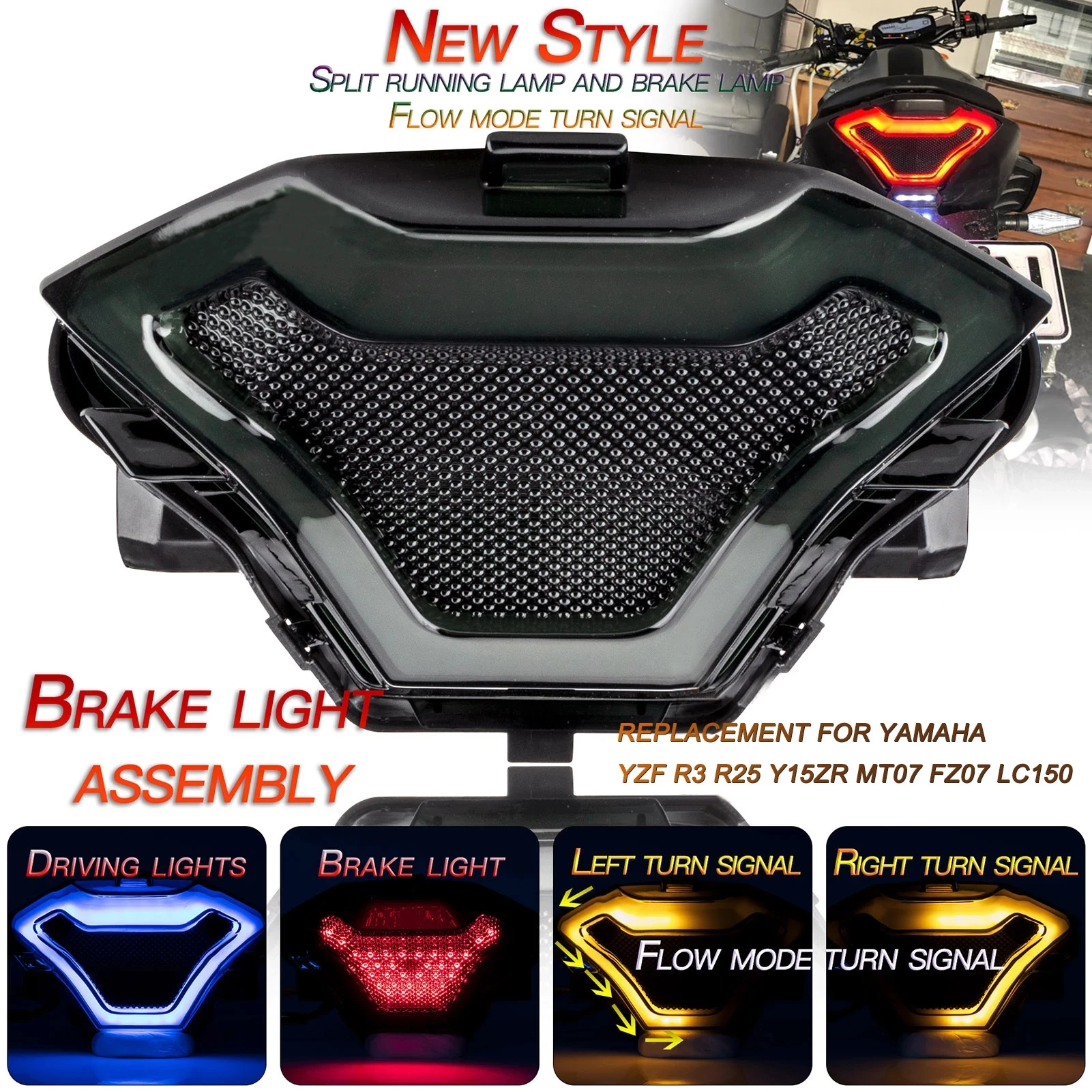 Yosovlamp Y15 Y15ZR V1 V2 / R25 MT07 TST дизайнерская задняя сигнальная лампа для потока светодиодов yamahas R3 R5 R1 R6 R7 светодиодная фара мотоцикла