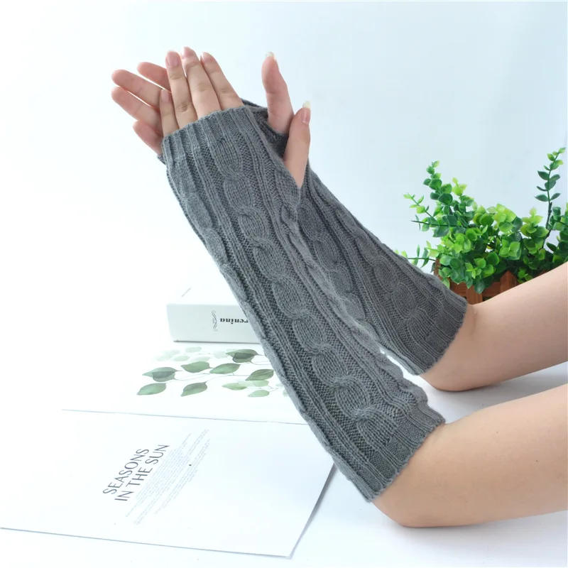 Winter Thicken Warm Half Finger Wool Knitted Gloves Long Sleeve Warm Arm Women Long Gloves