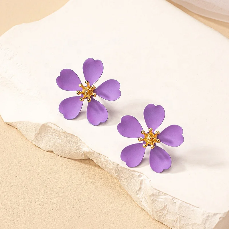 Wholesale Korean Women Dainty Fashion Stud Earrings Vintage Colorful Sakura Flower Earrings
