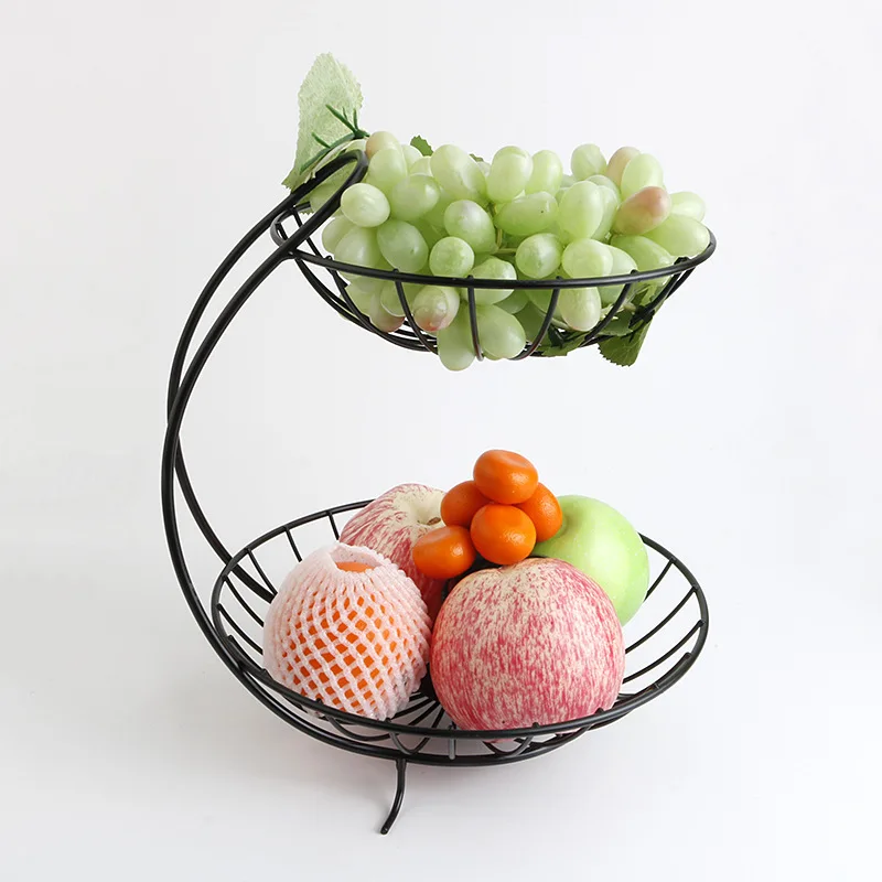 Basic fruit bowl vegetables snacks metal wire banana hanger basket storage 2 tier metal fruit basket for counter