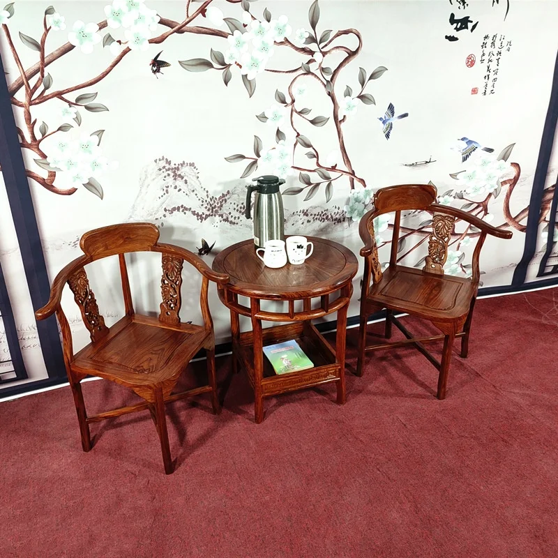 Mahogany furniture solid wood chicken wing wood lover chair Chinese leisure Taishi chair coffee table combination round chair th