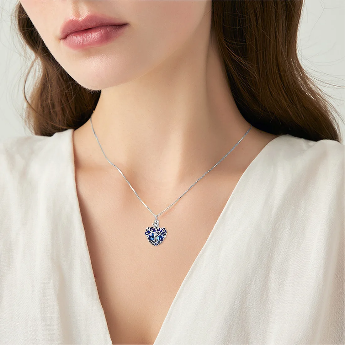 925 Blue Heart Crystal Tree Of Life Plating Silver Oxide Keepsake Ashes Memorial Cremation Jewelry Celtic knot Urn For Women Men