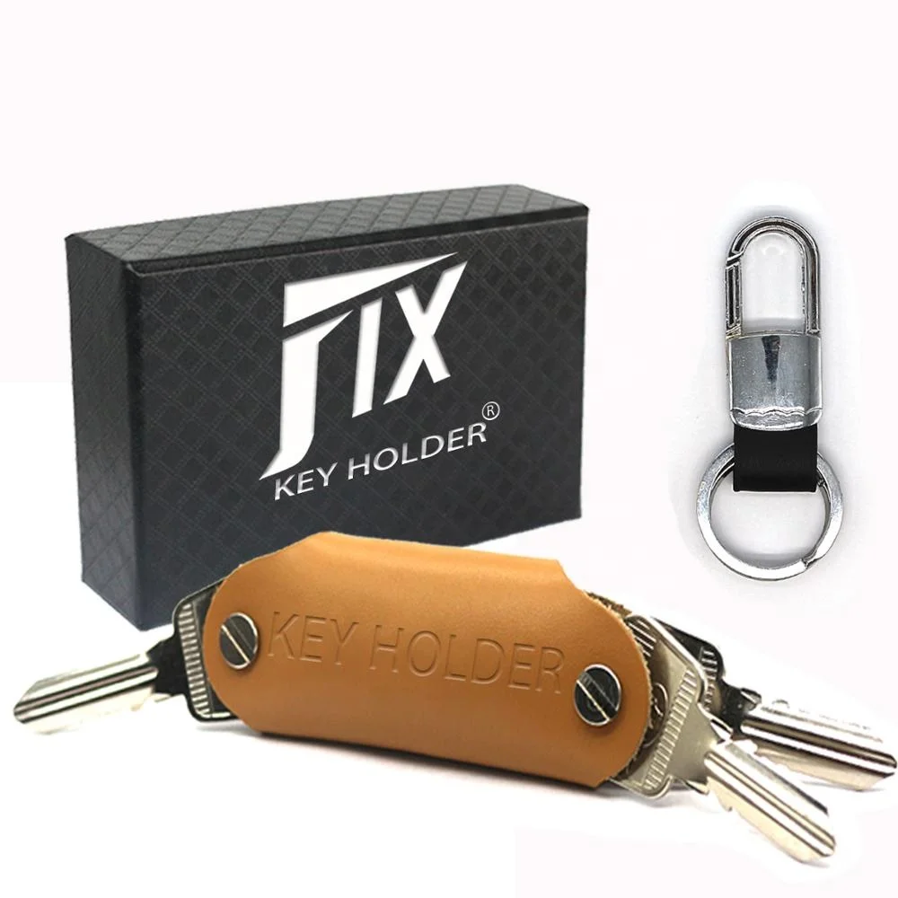 Handmade Keychain Design Custom  Logo Business Lockable Press  Leather Key Holder