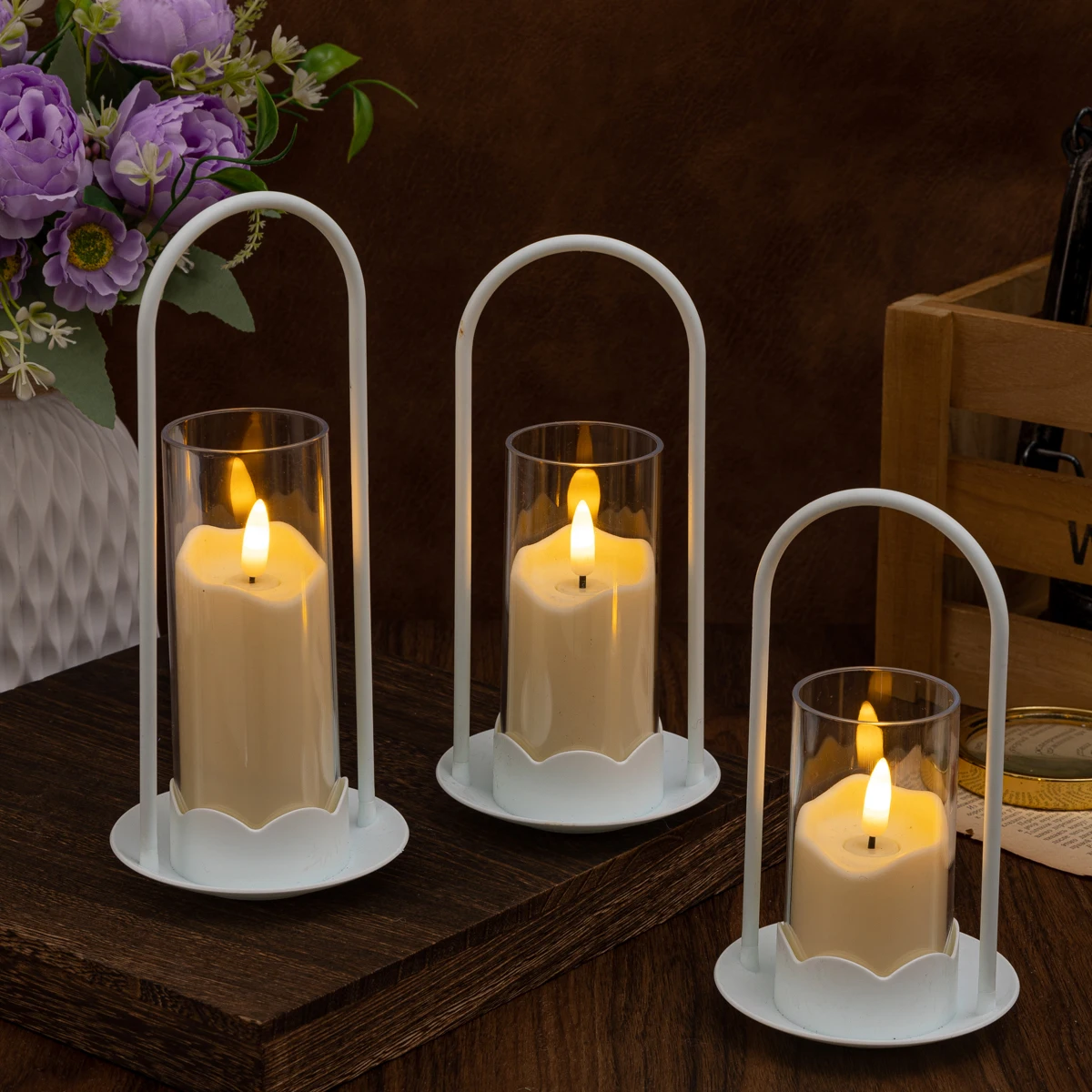 Handheld flower basket LED candle light creative candle garden atmosphere decoration ornament light Handheld lantern wind lamp