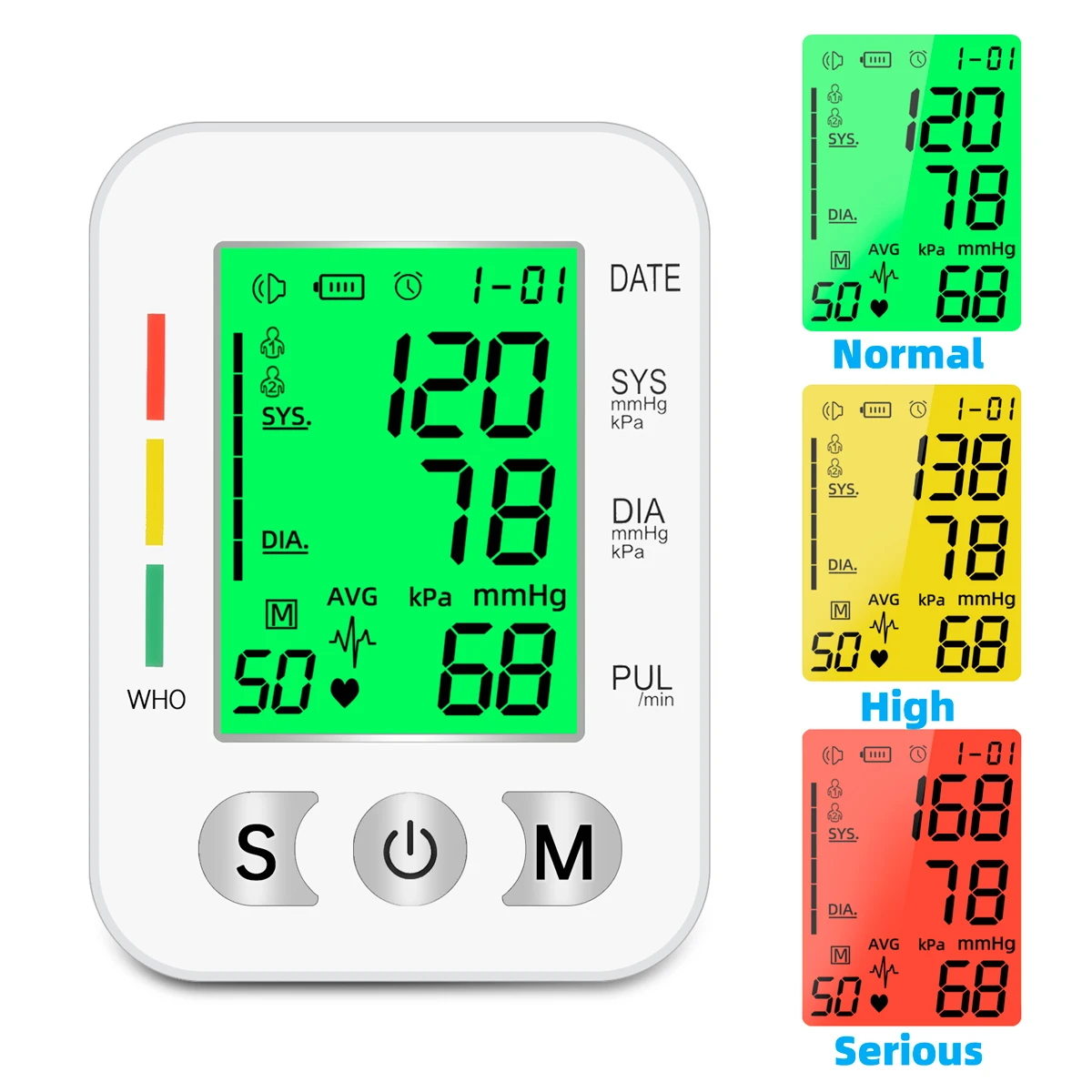 szkia Blood Pressure Monitor  Automatic Upper Arm Universal Cuff  Jumbo Color Backlit Display 180 Memory Includes Batteries