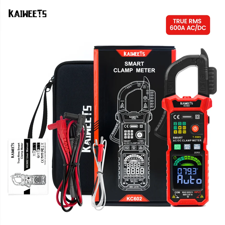 KAIWEETS KC602 True RMS AC DC Smart зажим метр 600A Автоматический диапазон