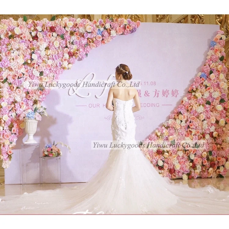 LFB561-3  colourful rose peony flower backdrop flower garland with green leaf for wedding backdrop