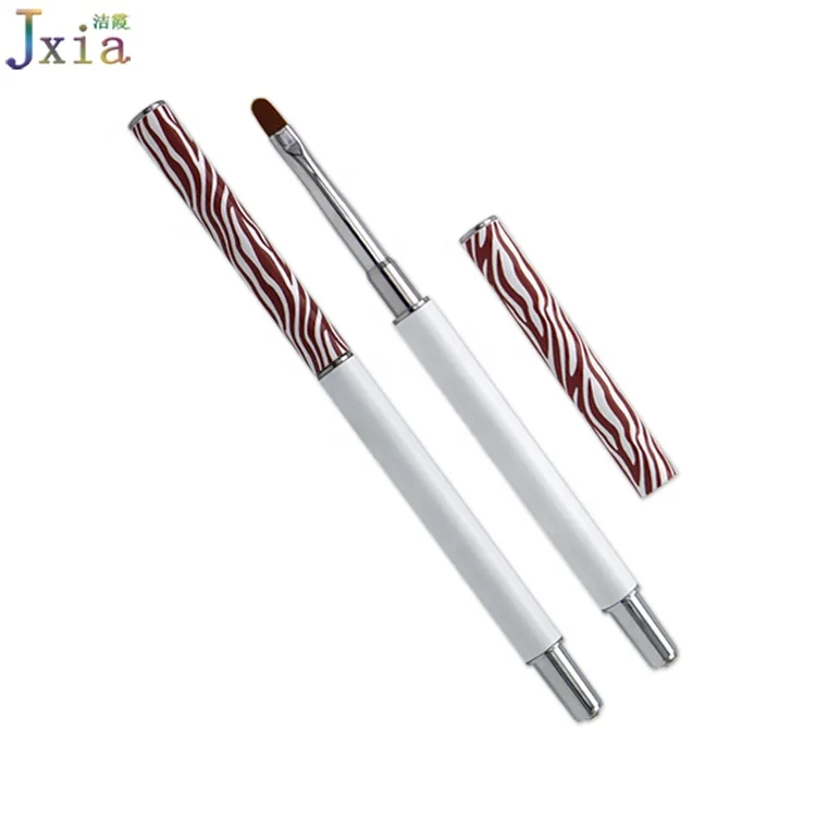 Custom Logo Matt White Metal Handle Manicure Salon Nail Acryl Oval Gel Paint Brush with Cap