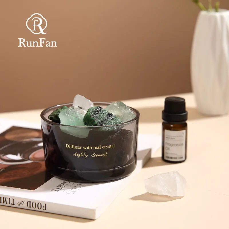 Essential Oil Aroma Crystal Rocks Diffuser Scent Crystal Stone In Black Glass