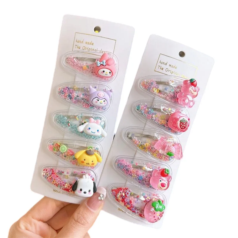 Factory Custom Cute Kids Hair Accessories Children Baby Lovely Cartoon Fruit Quicksand Bb Hair Clips Sets