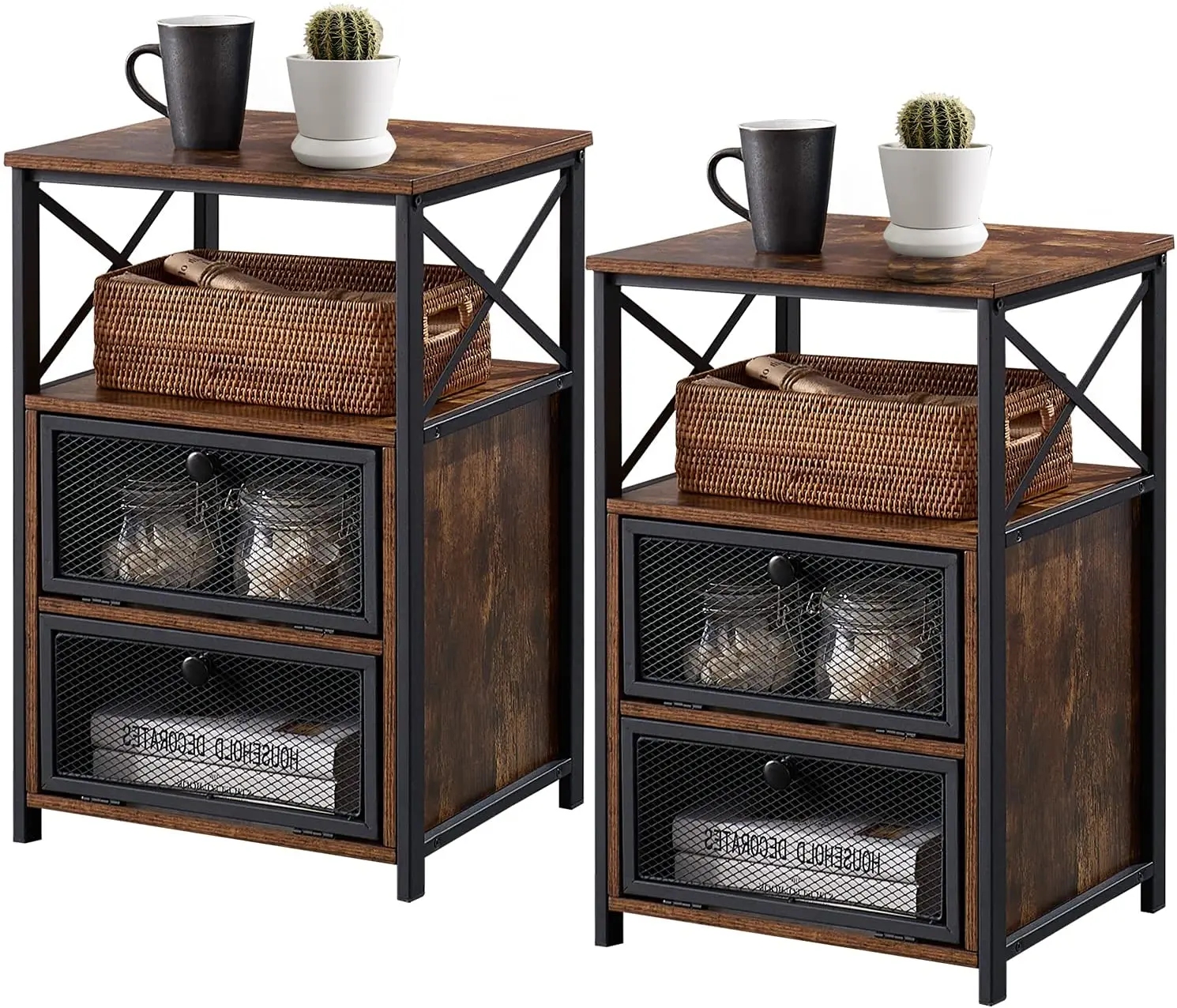 Living Room Furniture Solid Wooden 2 Drawer Bedroom Bed Side Cabinet