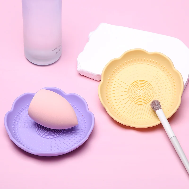 2 in 1 Mini Hot Selling Drying Rack Stand Holder Paint Make Up Tool Cleansing Pads Mat Bowl Silicone Makeup Brush Cleaner