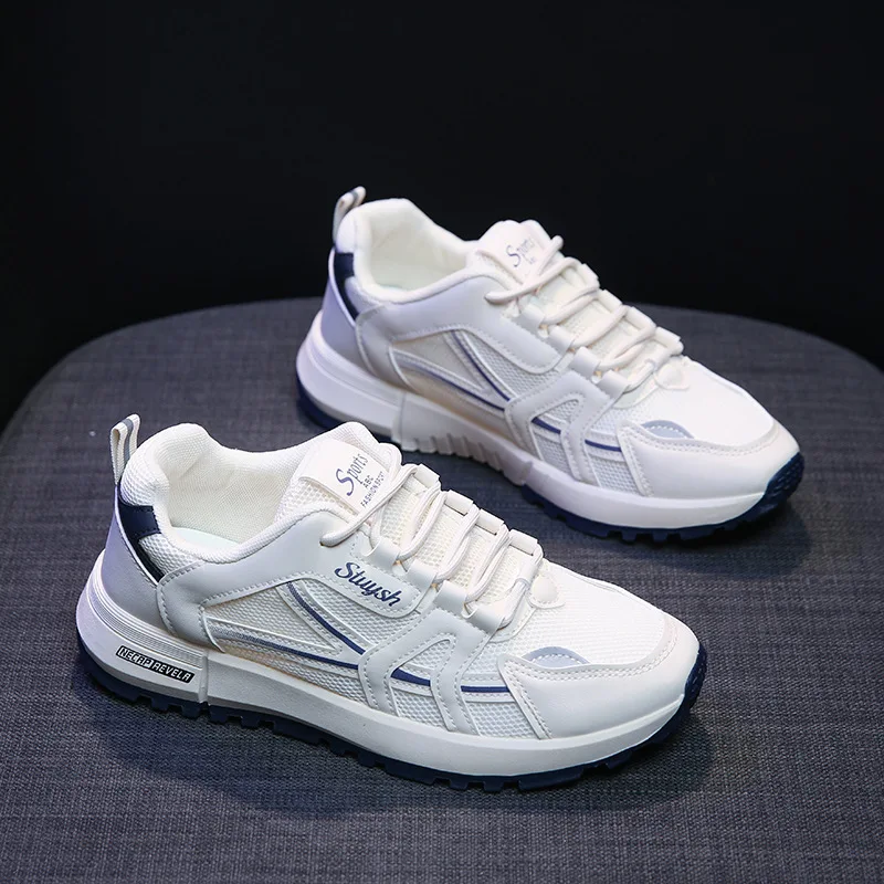 Hot Selling Factory Ladies Breathable Casual White Shoes Outdoor Fashion Thick Out Sole White Sneaker for Ladies