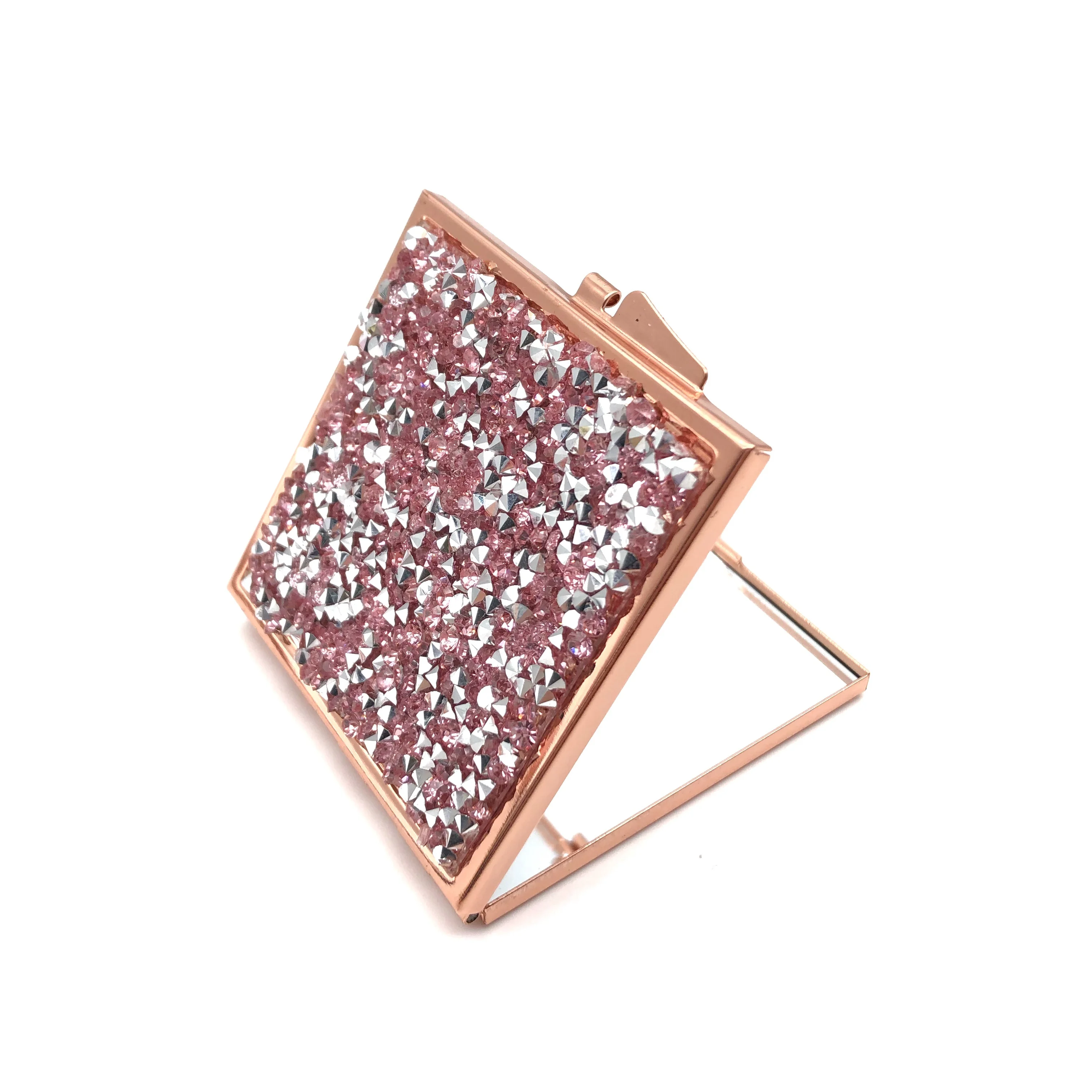 Vanity Crystal Bling Decoration Customized Rose Gold Framed Metal Cosmetic Mirror