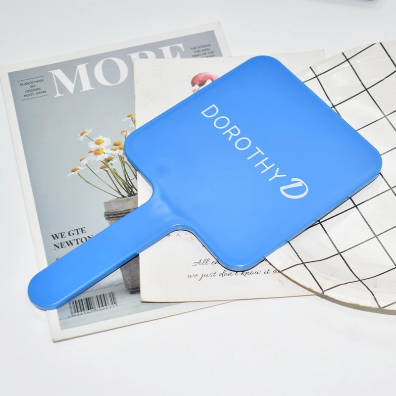Private Label ABS Plastic Compact Small Large Handheld Square Makeup Mirror Blue color Cosmetic Hand Mirror for Women