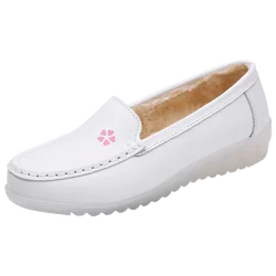 Comfortable Cow Leather Hospital Nurse Shoe Anti Slip Loafer White Nursing Shoes For Nurse