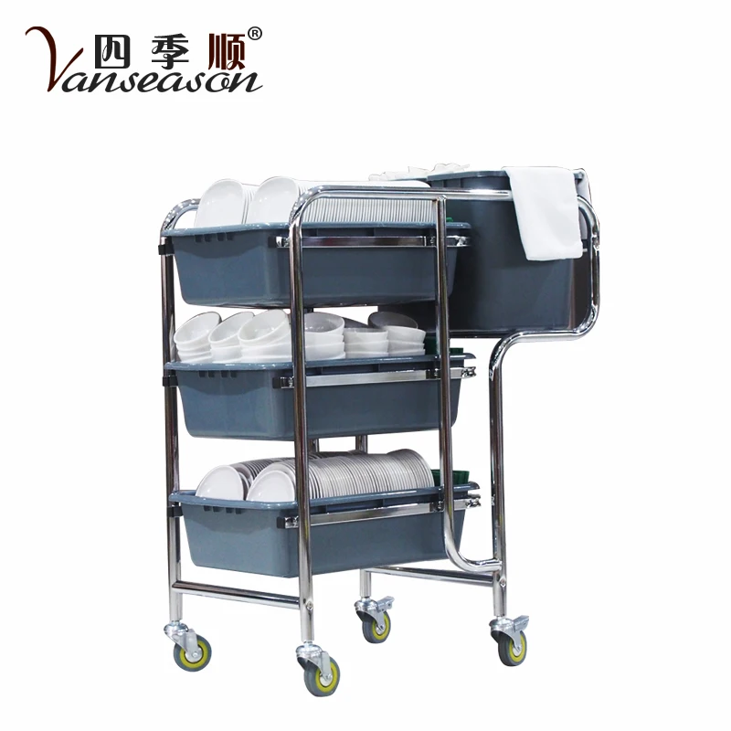 Многофункциональная Тележка из нержавеющей стали для обслуживания отелей и ресторанов с 4 колесами