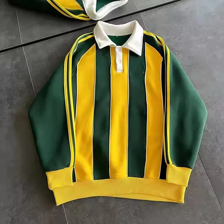 Wholesale Custom Logo Striped Rugby Polo Shirt Breathable Cotton Long Sleeve T Shirt For Men