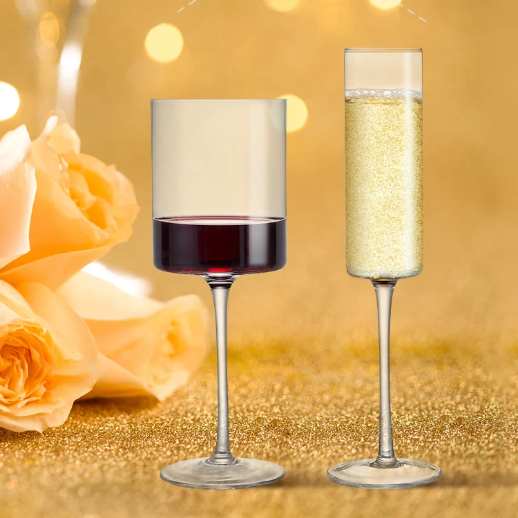 wholesale Hand Blown Elegant Champagne Glasses Unique Gift Unique Modern Cylinder Shape for Birthday Wedding Anniversary