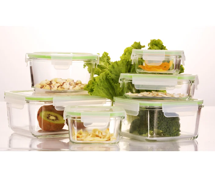 Factory direct supply H convex edge high borosilicate glass sealed fresh with rice oven refrigerator with glass bowl