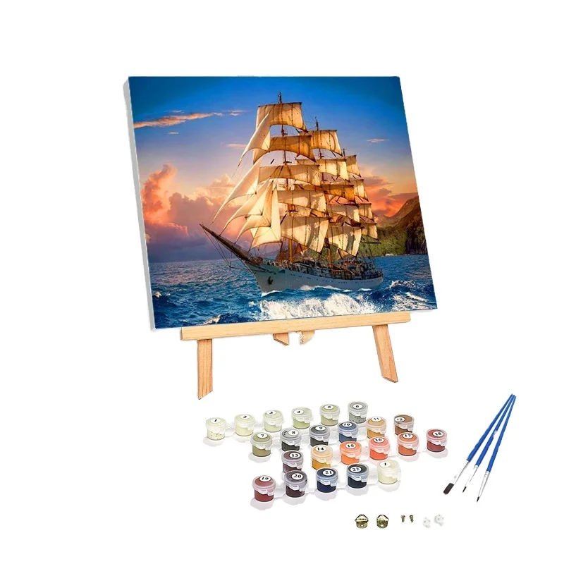 Painting by numbers With Sailboats Sailing At Sea Design Indoor Hanging Decor Diy Oil Acrylic Paint By Numbers