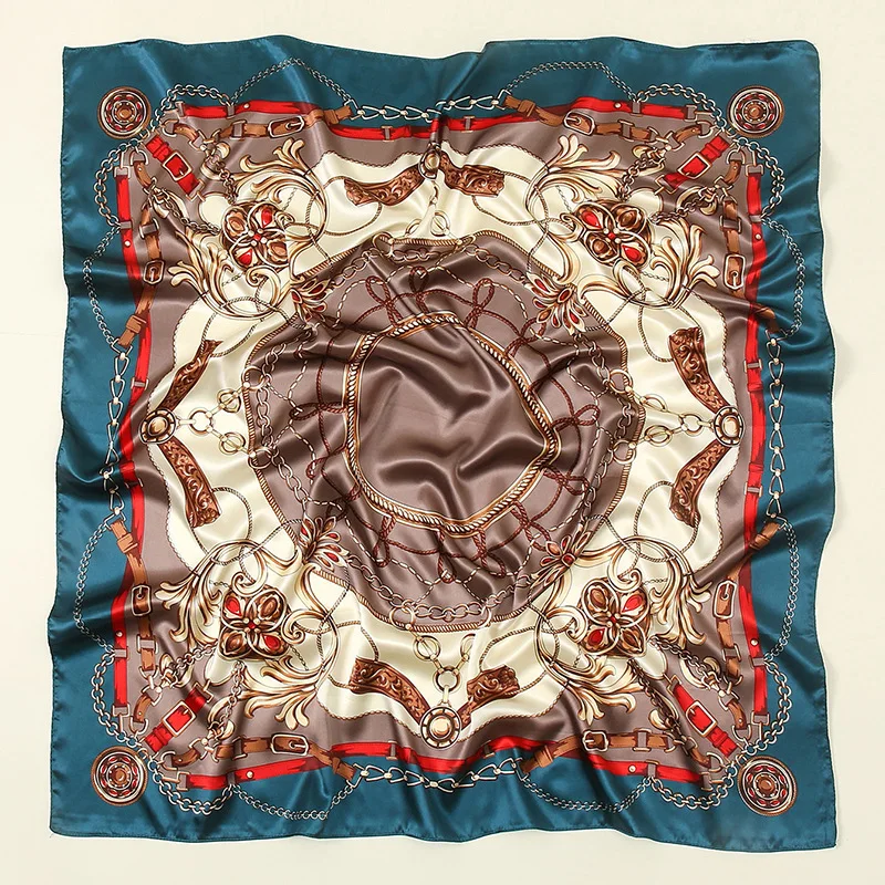HZW-23058 Newest Satin Chiffon Scarf Women Luxury Designs Printed Square Hijabs Shawls Female Scarves