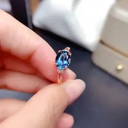 High Quality Natural London Blue Topaz Ring for Women S925 Silver Japan Korean Fashion Sapphire Crystal Ring