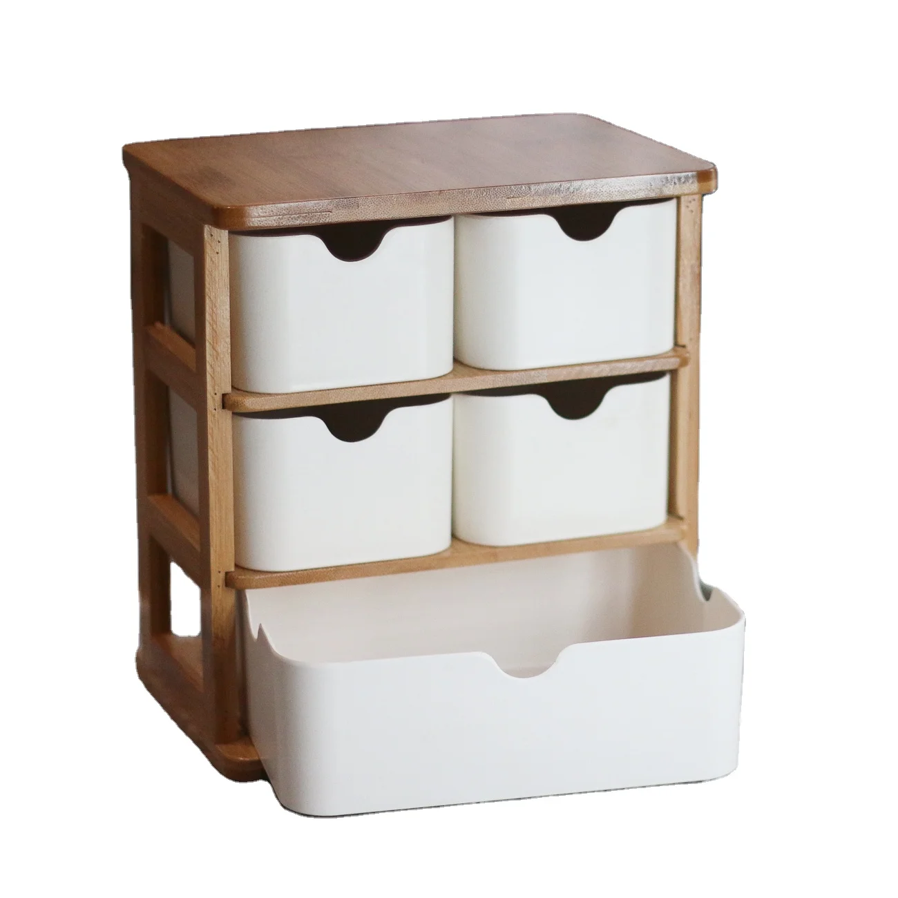 No Plastic 4 Layers Bamboo Desk Drawer Storage Organizers for Cosmetic Makeup Stationery