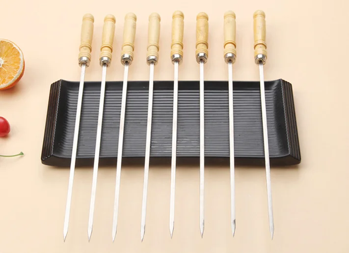 Mydays Outdoor BBQ Grills Flat Barbecue Metal Stainless Steel Kebab Skewers With Long Handle For Camping Picnic