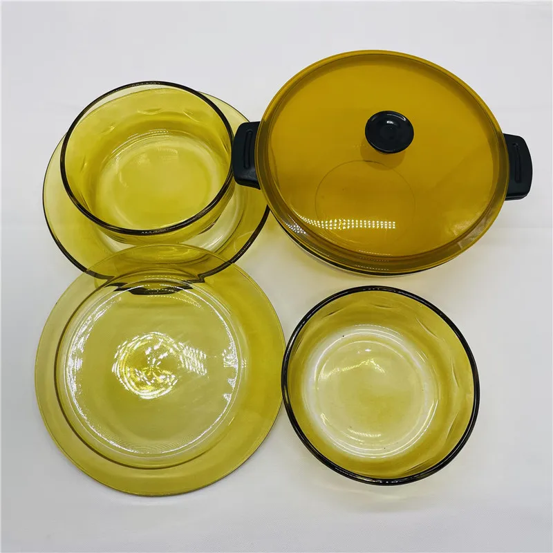 Большая емкость термостойкие безопасности стеклянный сосуд для приготовления пищи с пластиной, 5 шт. в наборе