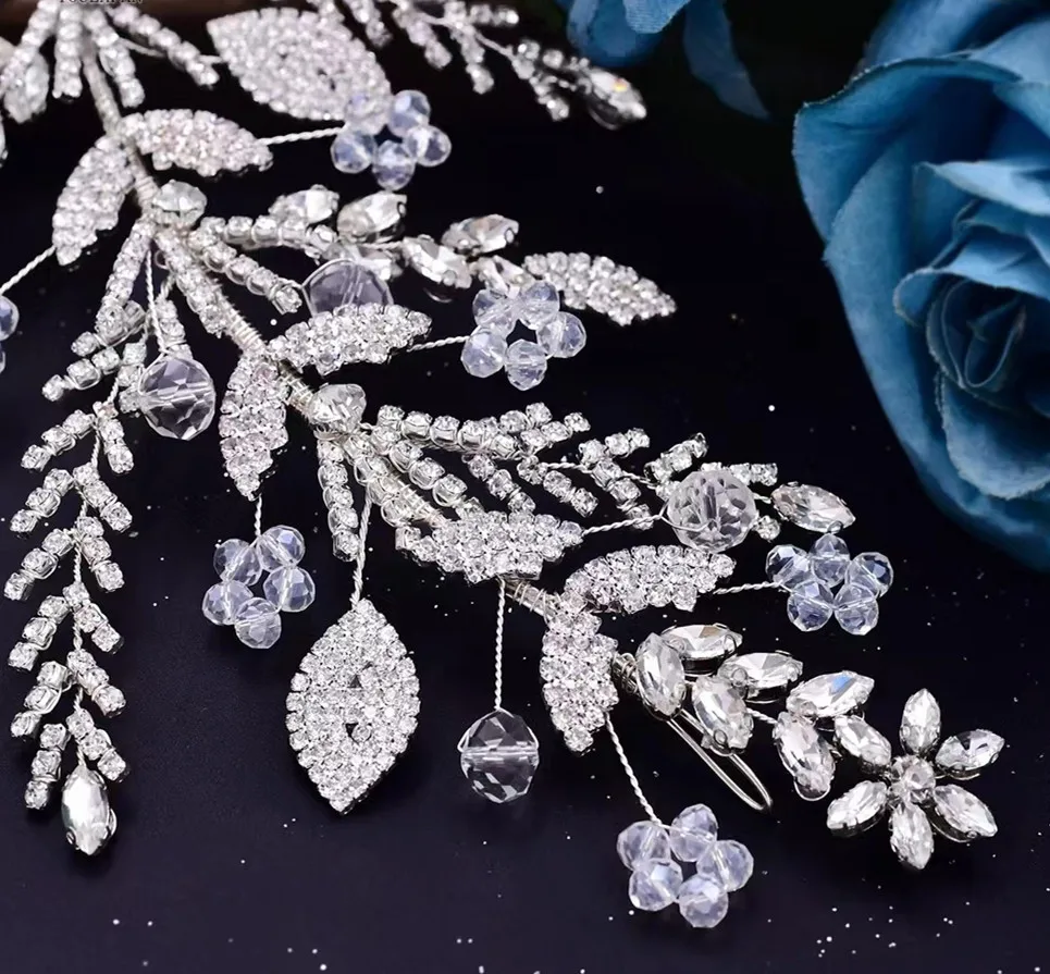 QUEENS GOWN Gorgeous Bridal Tiara Diamond Crystal Tiara Delicate Diamond Leaf Flower Side Ornament bridal luxury tiara