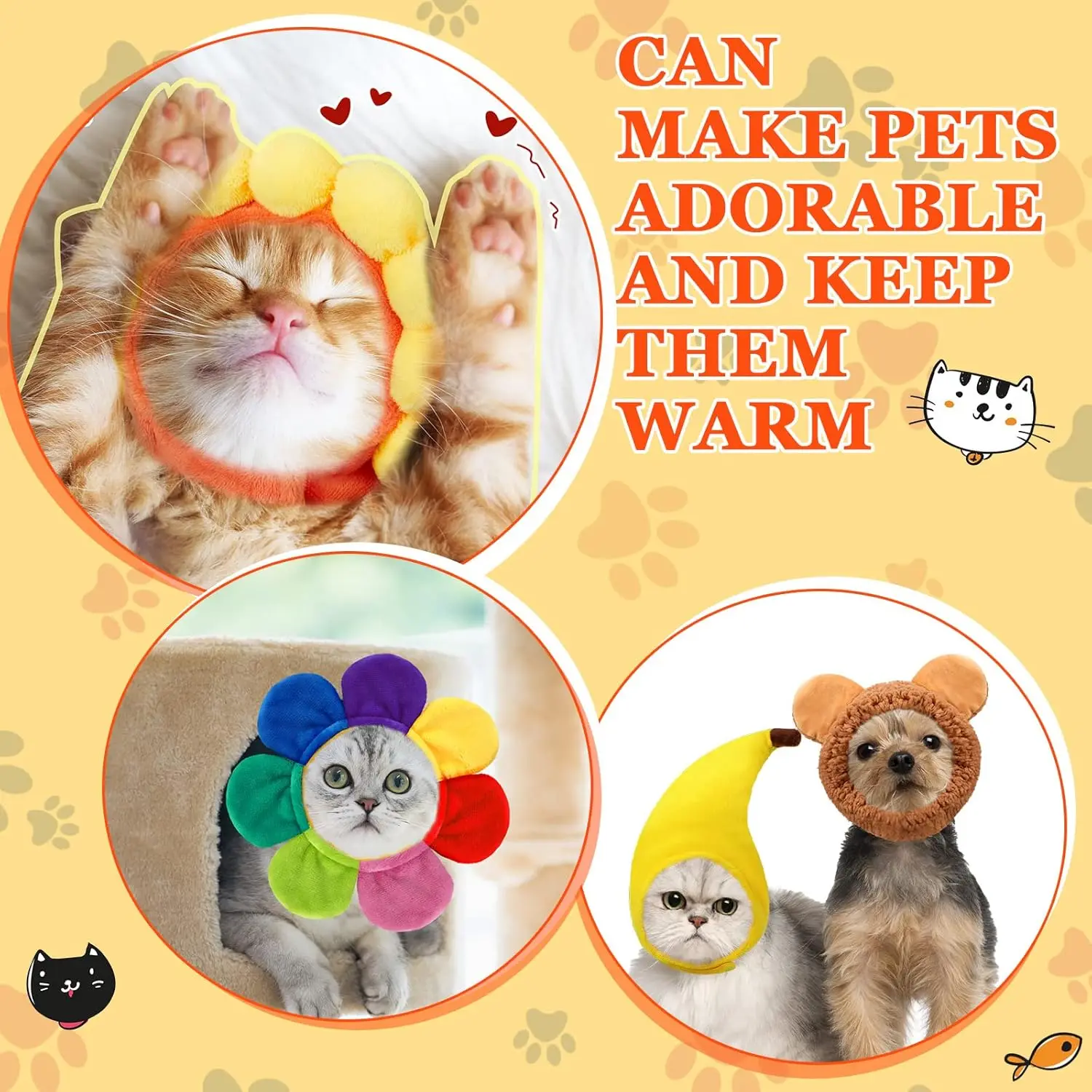 10 Pcs Cat Hat Cat Costumes Bunny Bear Lion Fruit Shaped Hat Adjustable Accessory Headwear for Cat Small Dog Kitten Puppy Pet
