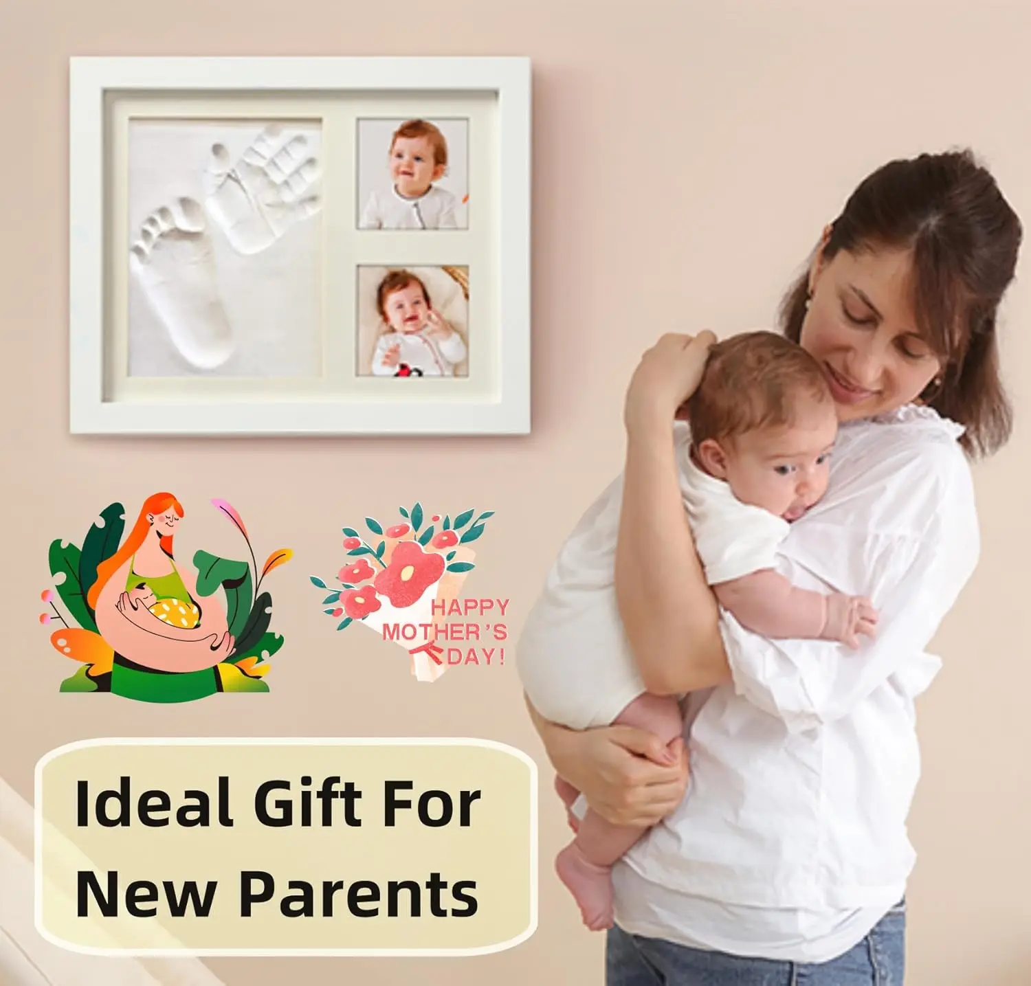 Baby handprint and footprint kit clay wooden Keepsake Photo Frames Kit photo Perfect baby shower souvenir gift box for new mom