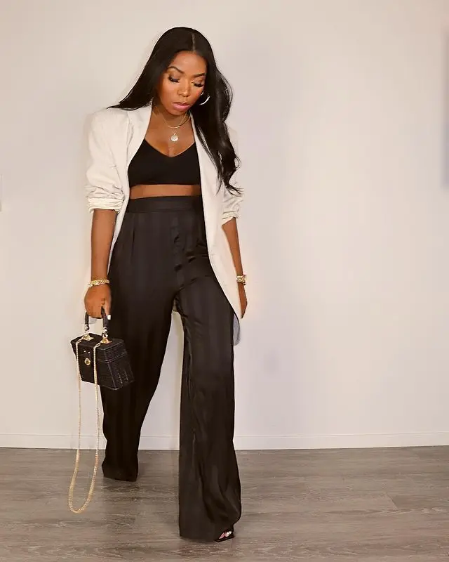 Fashion Trend Casual Satin Stripe Jacquard Full Length Trousers Woman Wide Leg Plus Size Pants