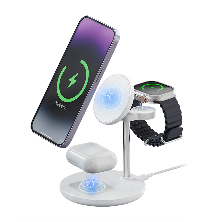 Wholesale Price Temperature Control Travel Anti-Slip Wireless Charging Stand 3 in 1 Charger Holder for Phone Watch Earbuds