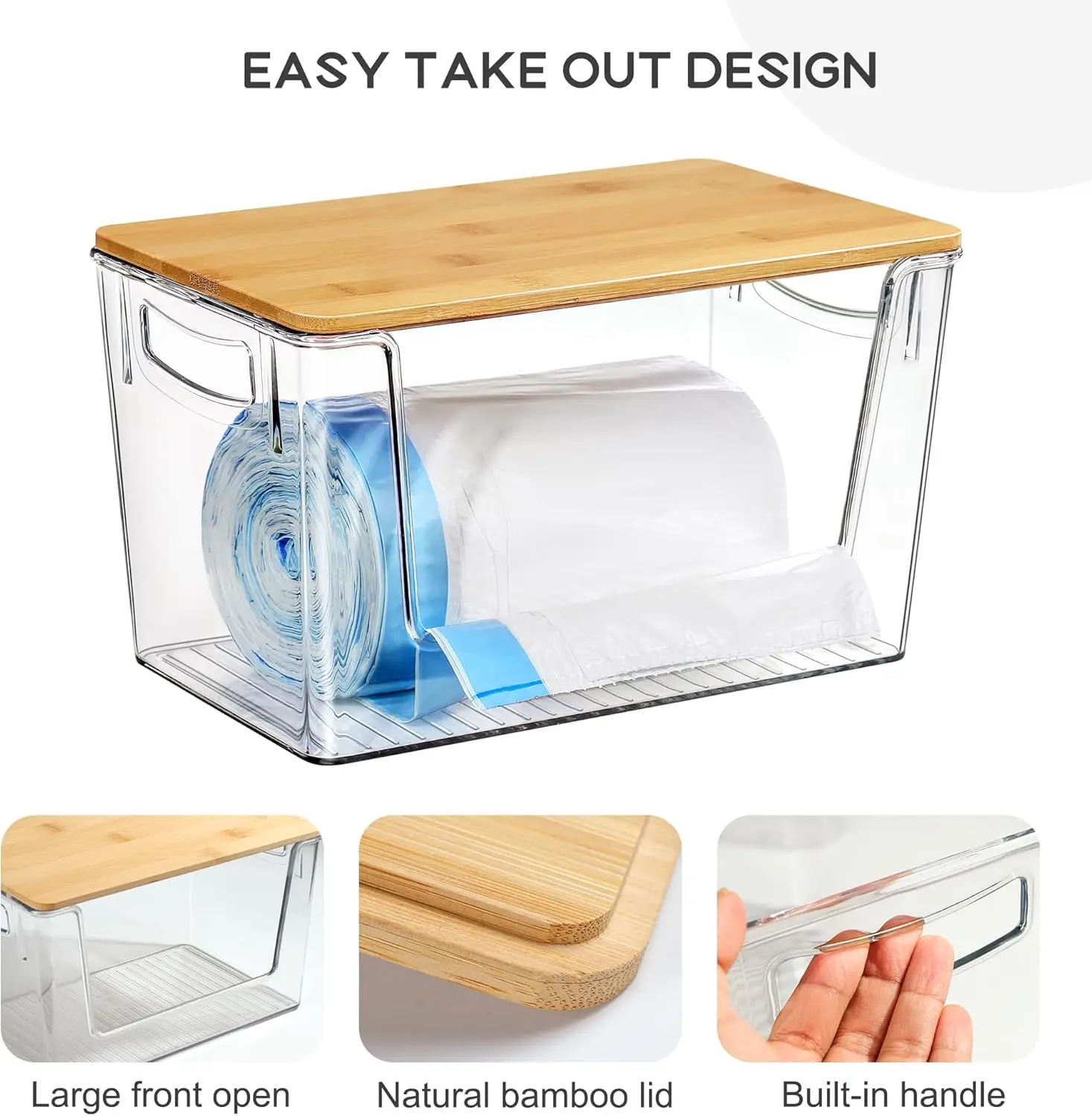 kitchen under sink Extra Large fine liner trash bags dispenser acrylic trash bag holder for bottom of can