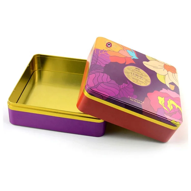 Square Cookie Tin Box For Food Grade Tinplate Packaging Moon Cake Tin Box Square Cookie Tin Box