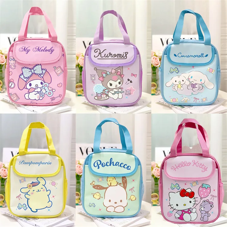 Kawaii Sanrioed Kuromi Lunch Bag My Melody Cinnmoroll Travel Thermal Breakfast Box School Child Large Capacity Tote Food Bag