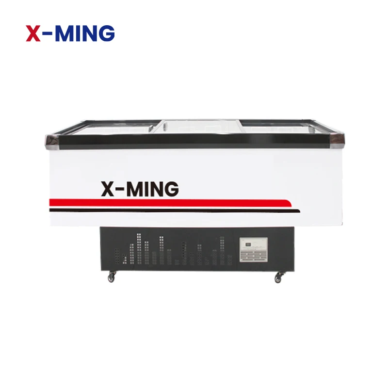 XIANGMING 220V Glass Door Ice Cream Display Showcase Fridge ETL Certified Refrigeration Island Freezer Compressor Air Cooling