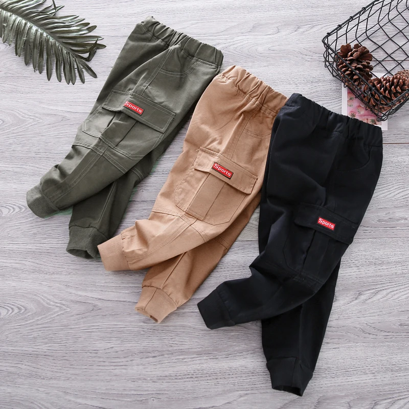 
JHYKZL 2021 custom wholesale New arrival Autumn toddler boys Solid Full length Casual kids trousers Cargo little boys kids pants 