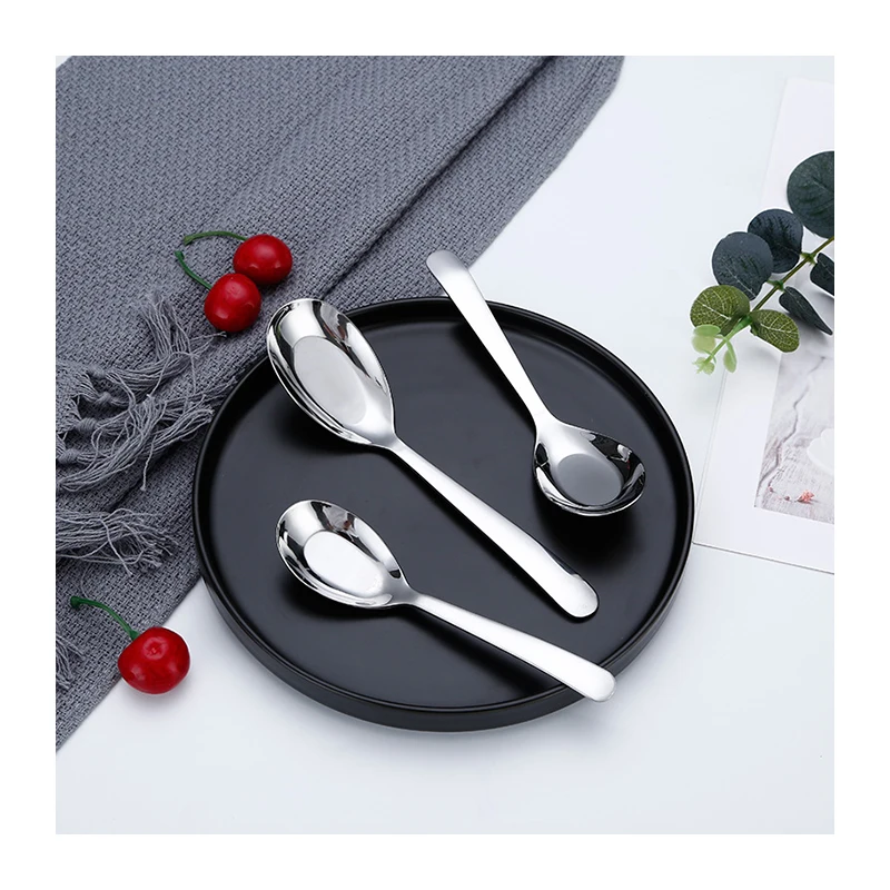 Low price customized logo round handle spoon stainless steel luxury gold flatware round soup spoon