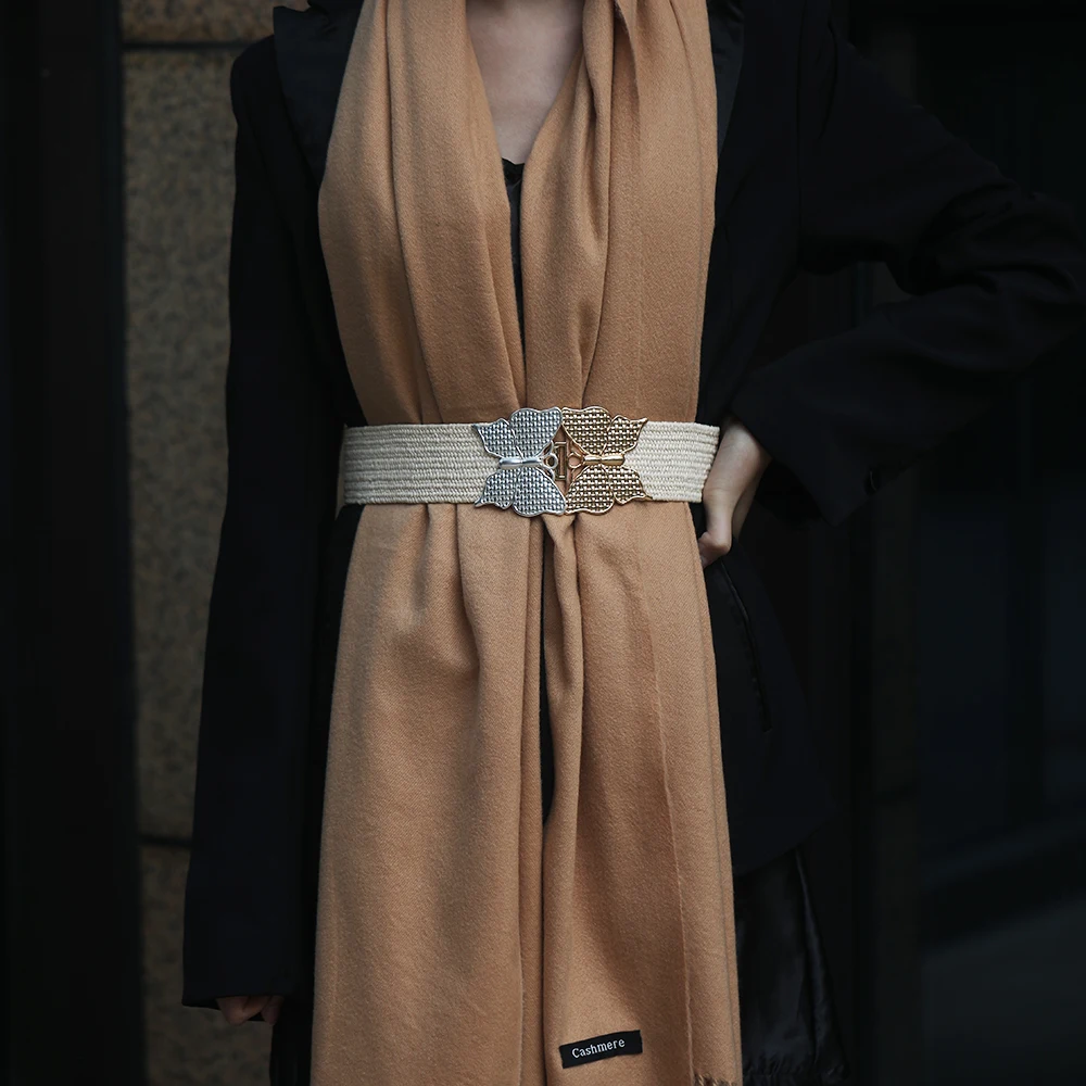 
Onyss Factory Wholesale Luxury Low MOQ Butterfly Design Custom Wide Elastic Waist Belt For Women Dress cinturon del vestido 