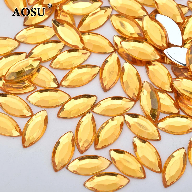 AOSU Wholesale 7*15mm Horse Eye Crystal AB Strass Flatback Gems Acrylic Rhinestones For Clothes DIY Crafts