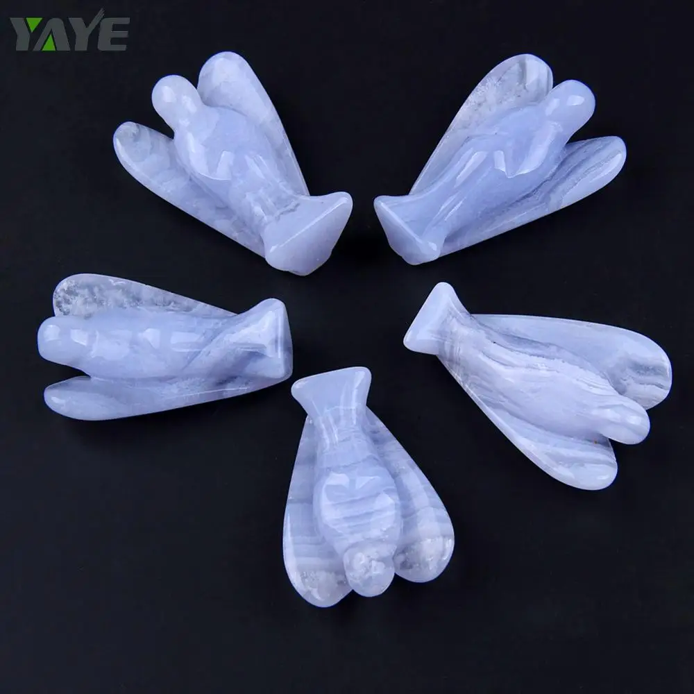 Бог Ангел/Ангел для рейки лечения/розовый кварц, Синий кружевной Агат драгоценный камень резной Ангел