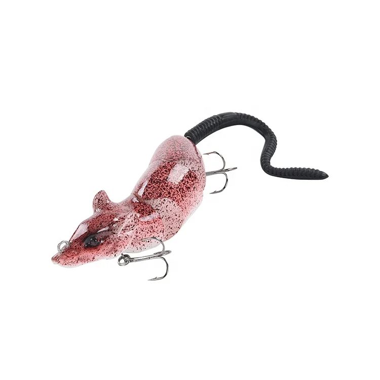 Hand carved body vivid engraved mouse  jointed swimbait 3 section mouse fishing lure floating top water rat wake bait