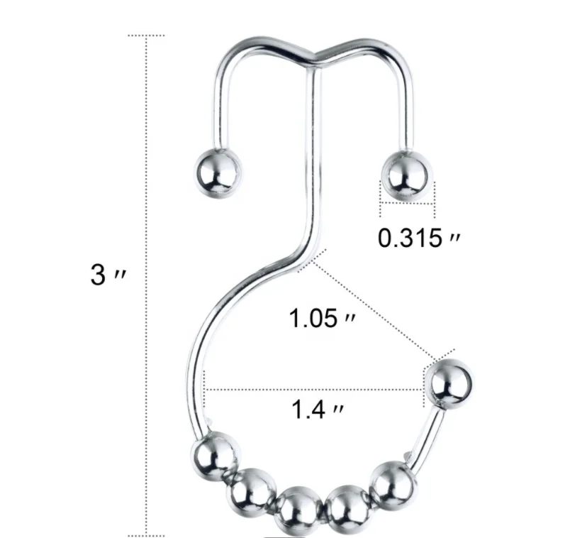 
Shower Curtain Hooks, Stainless Steel Rust-Resistant Anti-Drop Double Head Shower Hooks Rings for Bathroom 