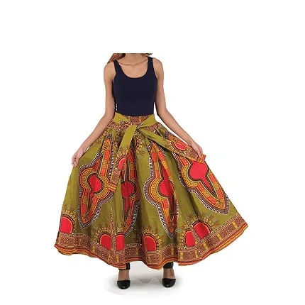 V R CRAFTS Manufacturer of Women Skirt African Print Ankara Dashiki Bohemian High waist Pleated A Line Maxi Flare Skirt